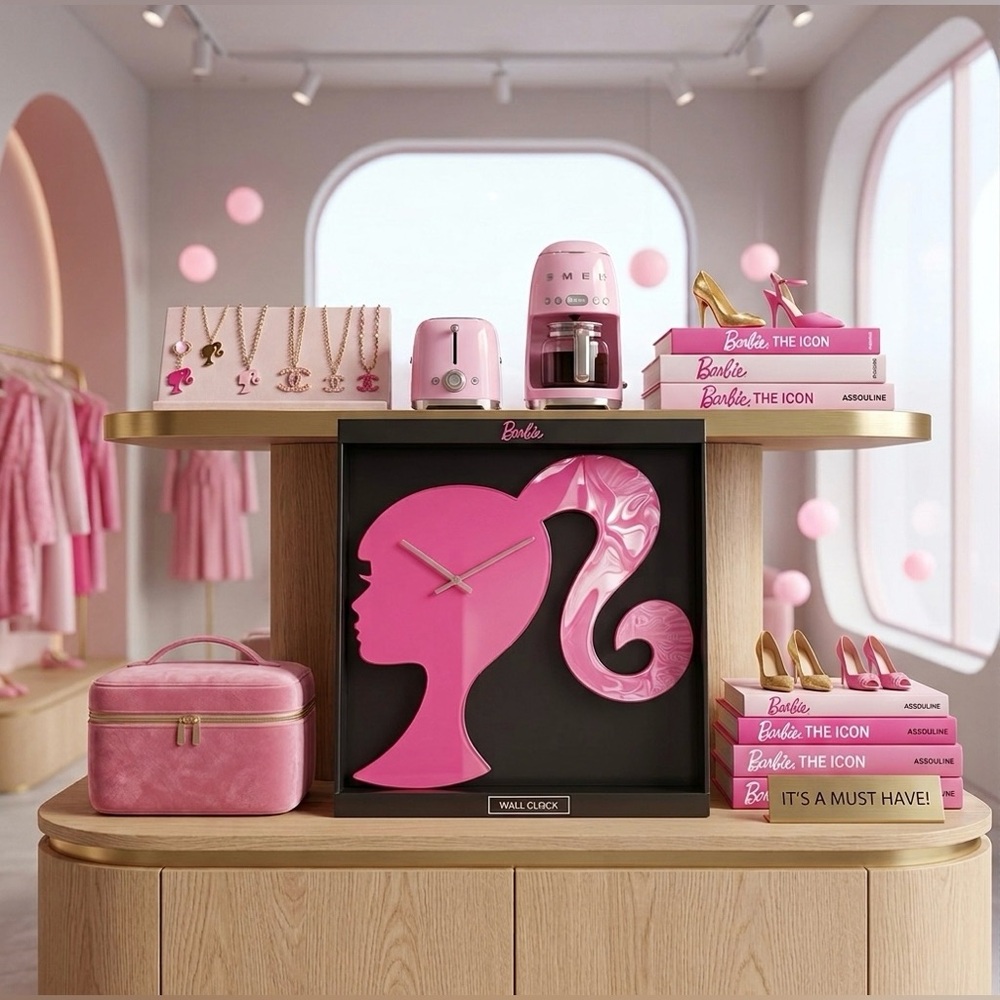 NRFB Large Barbie Pink Silhouette Mattel Wall Clock
